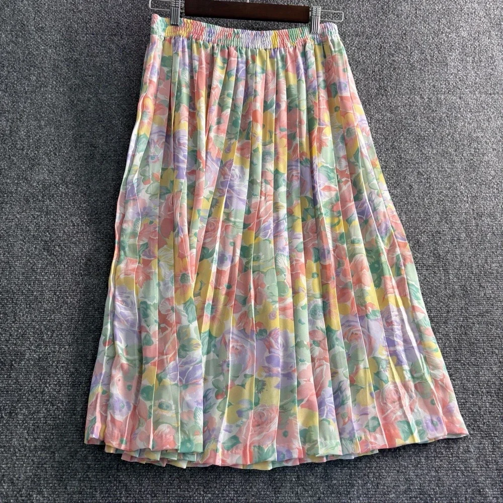 Two Vintage 70-80s Worthington And Alfred Dunner Front Pleated Floral Skirts 14
